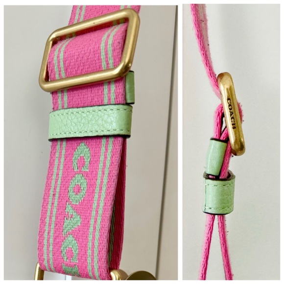 COACH Pistachio Green Leather Oval Camera Bag, Crossbody Guitar Strap (Pink) - Picture 13 of 17